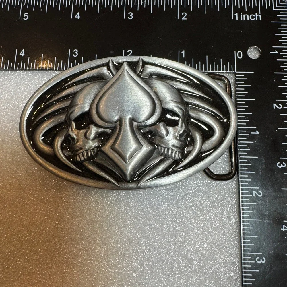 Oval Skull Spade Belt Buckle‎ Pewter Tone Men Women Biker Motorcycle